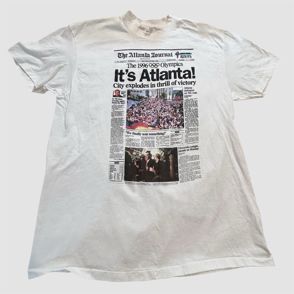 Vintage‎ 1996 Atlanta Olympics Newspaper T Shirt Men's XL Short Sleeve Stedman